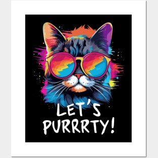 Party Cat in Sunglasses Men Women 90s Retro Pun Funny Cat Posters and Art